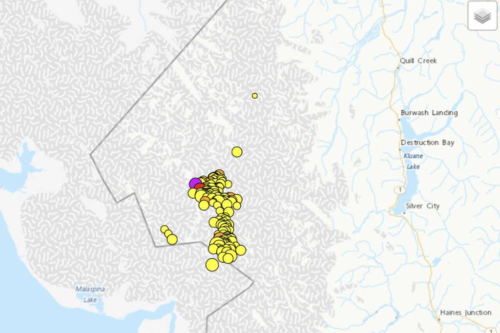 Map of earthquake sequence that followed Dec. 6, 2025 earthquake of magnitude 7.0. on Yukon-Alaska border. (Screenshot/Earthquakes Canada website)